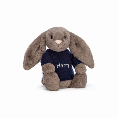 Jellycat Bashful Truffle Bunny with Navy Jumper USA | 91024SENJ